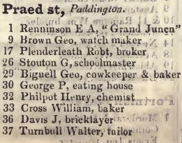 1 - 37 Praed street, Paddington 1842 Robsons street directory
