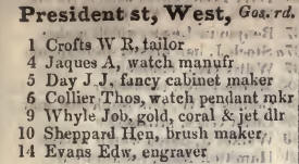 President street West, Goswell road 1842 Robsons street directory