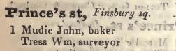 Princes street, Finsbury square 1842 Robsons street directory