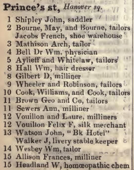 1 - 15 Princes street, Hanover square 1842 Robsons street directory