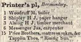 Printers place, Bermondsey 1842 Robsons street directory
