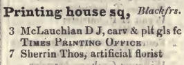 Printing house square, Blackfriars 1842 Robsons street directory