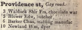 Providence street, City road 1842 Robsons street directory