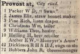 Provost street, City road 1842 Robsons street directory