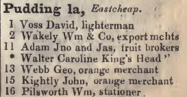 1 - 16 Pudding lane, Eastcheap 1842 Robsons street directory