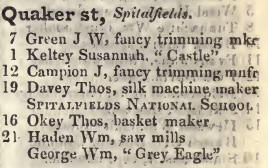 Quaker Street, Spitalfields 1842 Robsons street directory