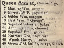 Queen Anne street, Cavendish square 1842 Robsons street directory