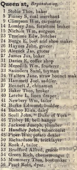 Queen street, Bryanston square 1842 Robsons street directory