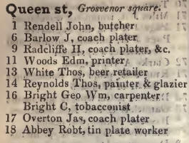 Queen street, Grosvenor square 1842 Robsons street directory