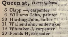 Queen street, Horselydown 1842 Robsons street directory