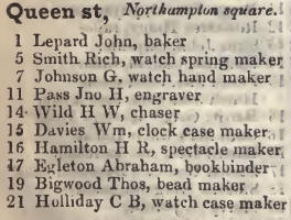Queen street, Northampton square 1842 Robsons street directory