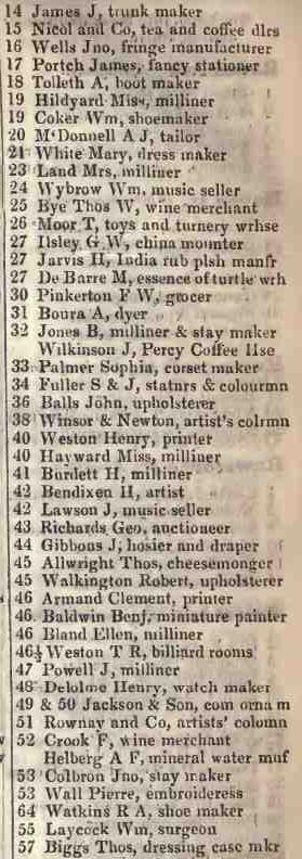 14 - 57 Rathbone place, Oxford street  1842 Robsons street directory