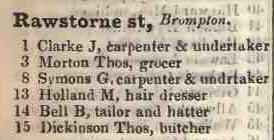 Rawstorne street, Brompton 1842 Robsons street directory