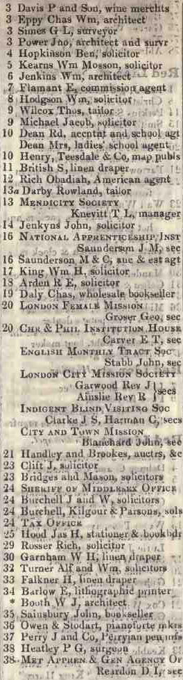 3 - 38 Red Lion square, Holborn 1842 Robsons street directory