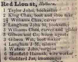1 - 6 Red Lion street, Holborn 1842 Robsons street directory
