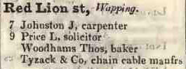 Red Lion street, Wapping 1842 Robsons street directory