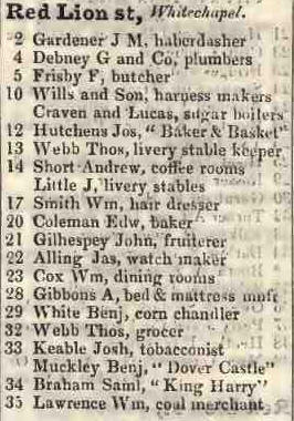 Red Lion street, Whitechapel 1842 Robsons street directory