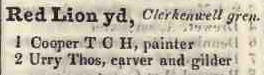 Red Lion yard, Clerkenwell 1842 Robsons street directory