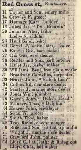 11 - 71 Redcross street, Southwark 1842 Robsons street directory