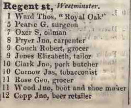 1 - 12 Regent street, Westminster 1842 Robsons street directory