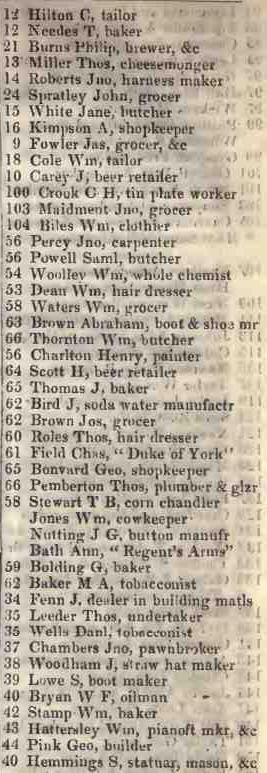 12 - end of Regent street, Westminster 1842 Robsons street directory
