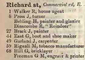 Richard street, Commercial road 1842 Robsons street directory