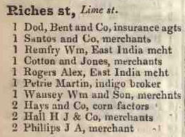 Riches street, Lime street 1842 Robsons street directory