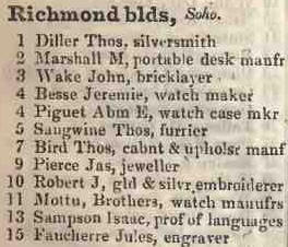 Richmond buildings, Soho 1842 Robsons street directory