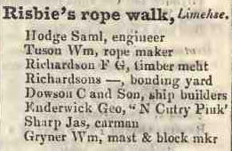 Risbies rope walk, Limehouse 1842 Robsons street directory