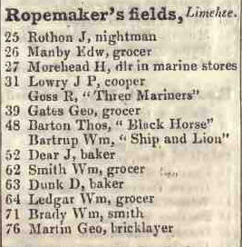 Ropemakers fields, Limehouse 1842 Robsons street directory