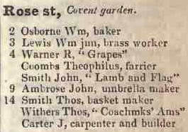 Rose street, Covent garden 1842 Robsons street directory
