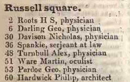 Russell square 1842 Robsons street directory