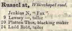 Russell street, Whitechapel road 1842 Robsons street directory