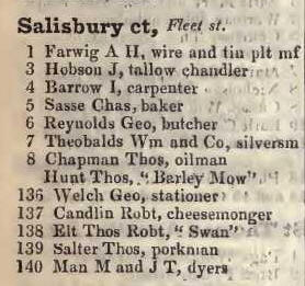Salisbury court, Fleet street 1842 Robsons street directory