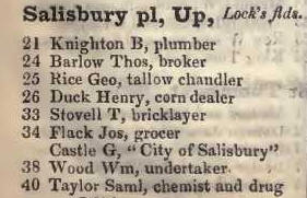 Salisbury place Upper, Locks fields 1842 Robsons street directory