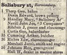 Salisbury street, Bermondsey 1842 Robsons street directory