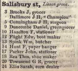 3 - 24 Salisbury street, Lisson grove 1842 Robsons street directory