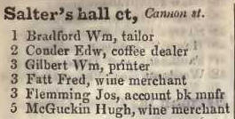Salters Hall court, Cannon street 1842 Robsons street directory
