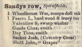 Sandys row, Spitalfields 1842 Robsons street directory
