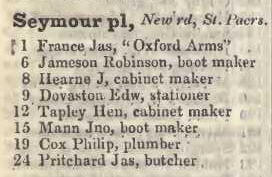 Seymour place, New road, St Pancras 1842 Robsons street directory