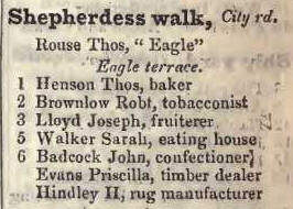 Shepherdess walk, City road 1842 Robsons street directory