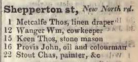 Shepperton street, New North road 1842 Robsons street directory