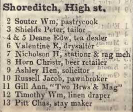 2 - 13 Shoreditch High street 1842 Robsons street directory