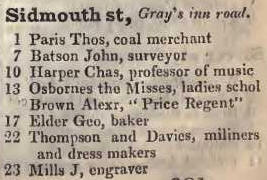 1 - 23 Sidmouth street, Grays inn road 1842 Robsons street directory