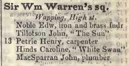 Sir William Warrens square, Wapping High stret 1842 Robsons street directory