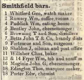 Smithfield Bars 1842 Robsons street directory
