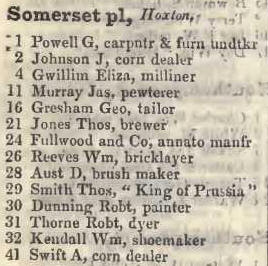 Somerset place, Hoxton 1842 Robsons street directory