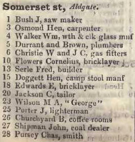 1 - 28 Somerset street, Aldgate 1842 Robsons street directory