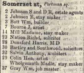 Somerset street, Portman square 1842 Robsons street directory