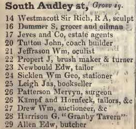 14 - 29 South Audley street, Grosvenor square 1842 Robsons street directory